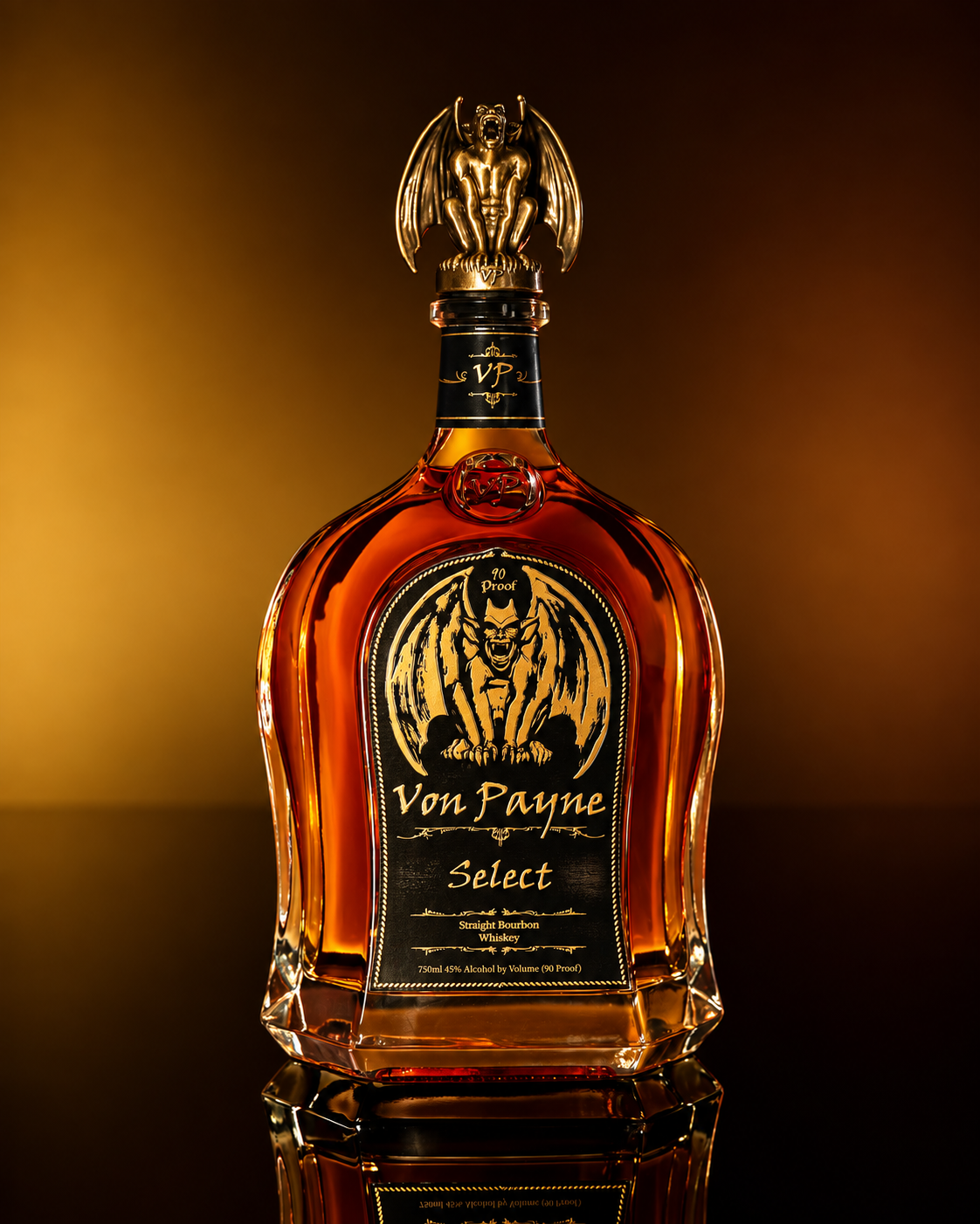 One bottle of Von Payne Select with its gold gargoyle topper